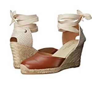 Soludos Brown and Cream Espadrille Wedges